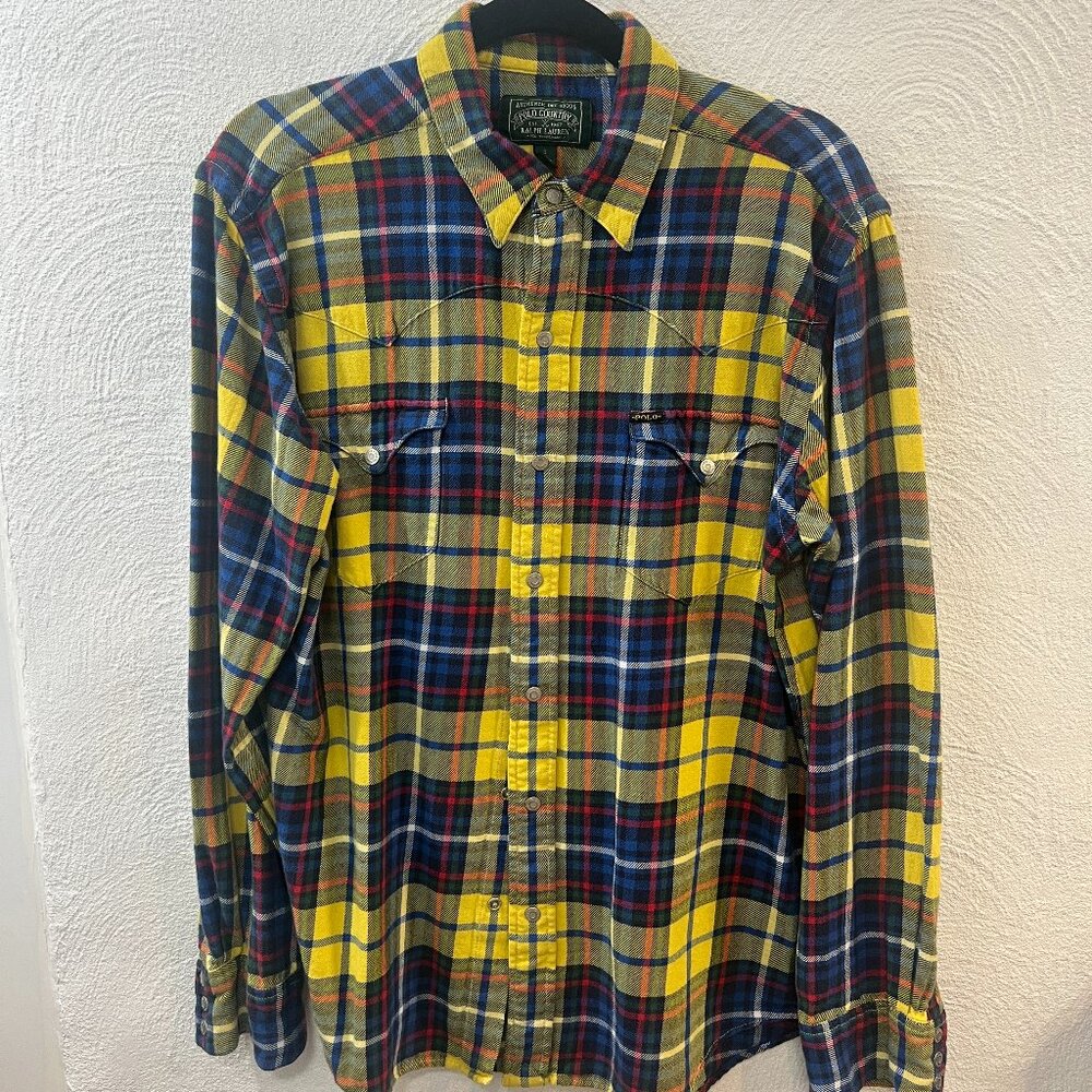 VINTAGE * POLO COUNTRY RALPH LAUREN WESTERN SNAP PLAID FLANNEL MENS Sz: L